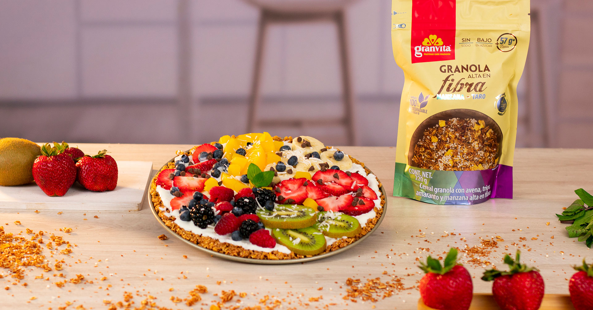 Pizza dulce con granola