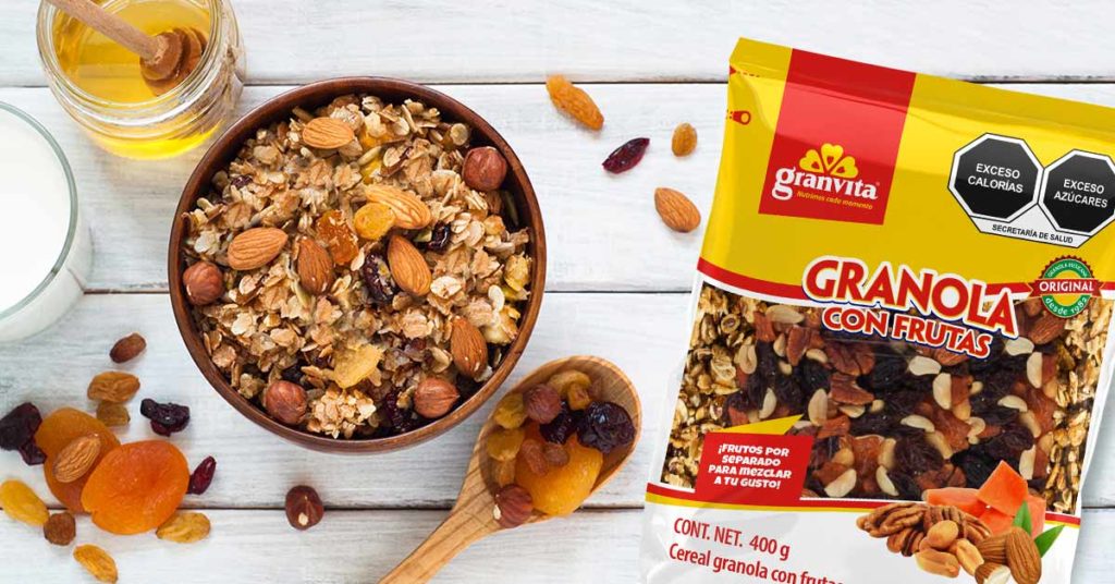 Granola con frutas Granvita en la lista de productos nutritivos